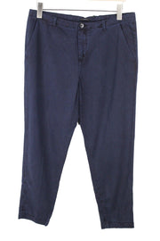 DENHAM Ocean Women's S Navy Cotton Blend Plain Pleated Front Casual Chino