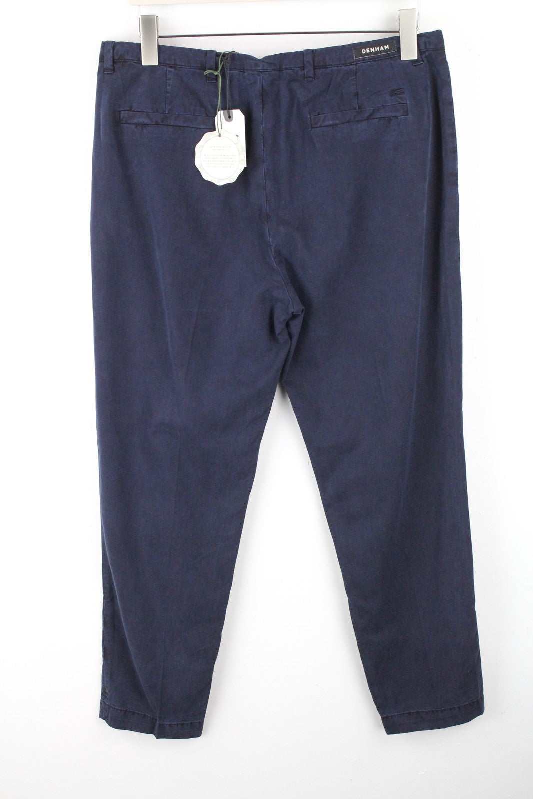 DENHAM Ocean Women's S Navy Cotton Blend Plain Pleated Front Casual Chino