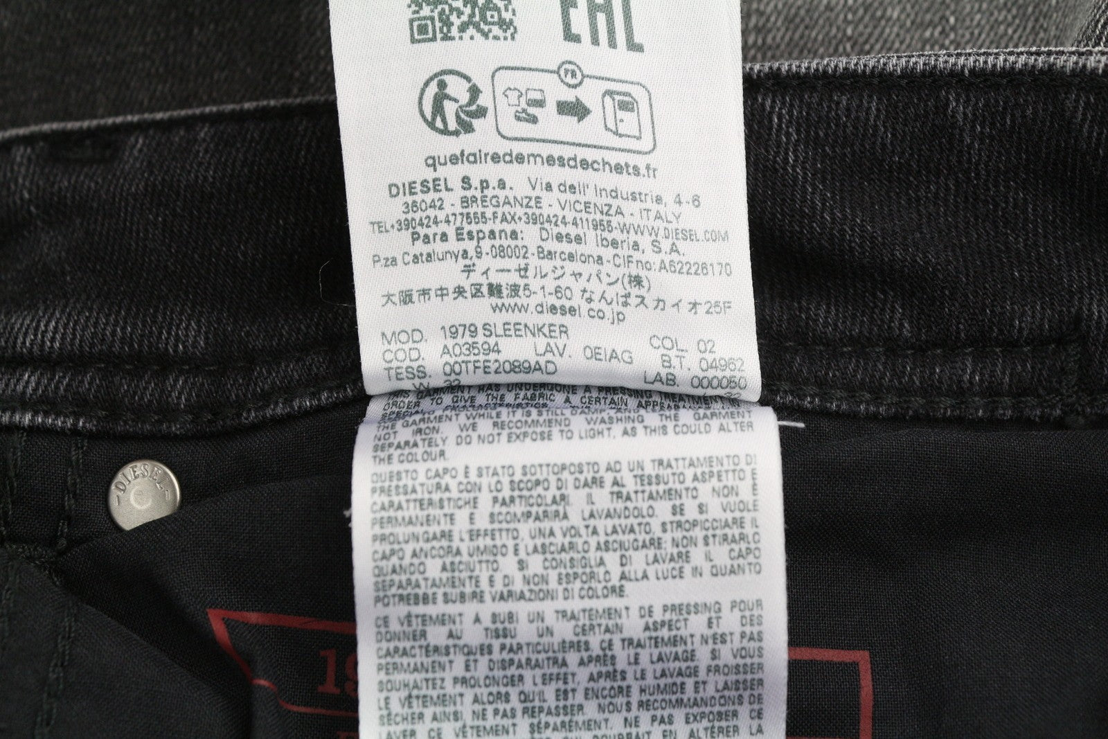 DIESEL 1979 Sleenker 0EIAG Men Jeans W32/L32 Skinny Fit Low Waist Washed Denim