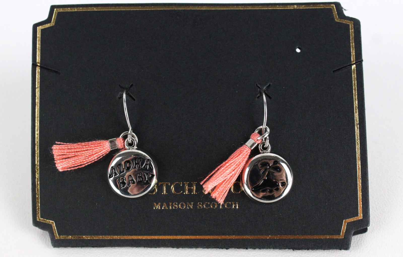 MAISON SCOTCH Women OS Tassel Earrings Lightweight Engraved Logo Bag Charm