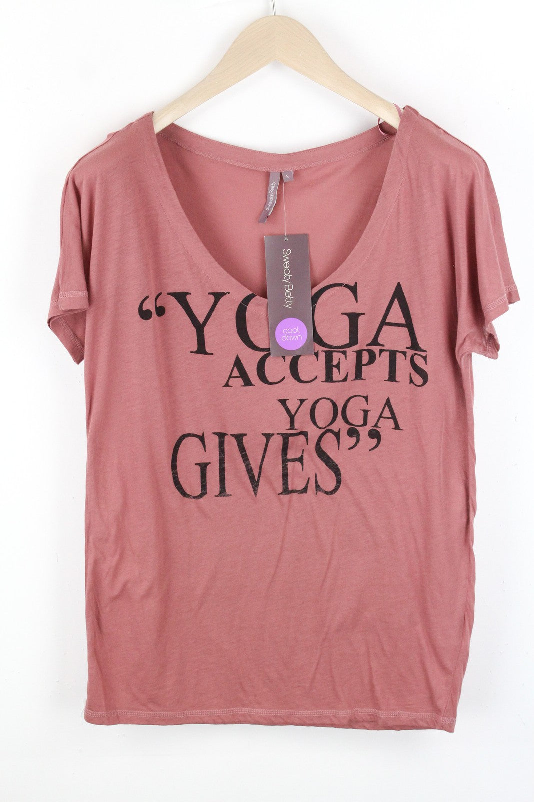 SWEATY BETTY Boyfriend Tee Women's S Pink Cotton Slogan Short Sleeve T-Shirt