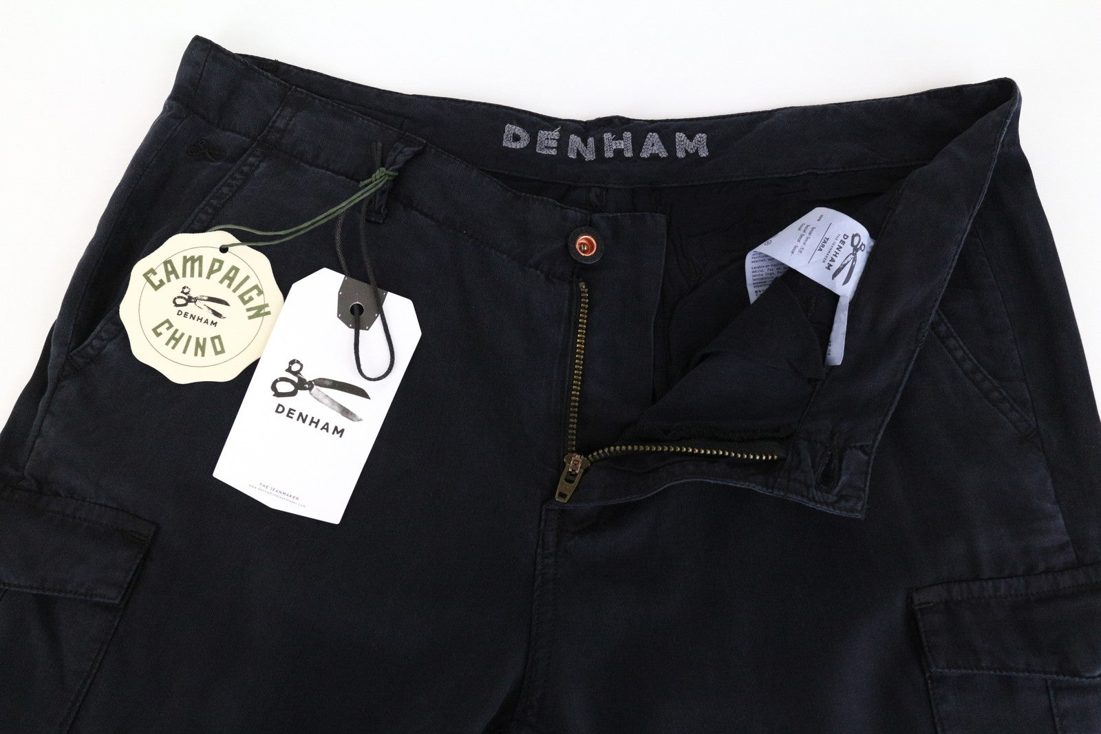 DENHAM Tara Women's Cargo Trousers W25/L28 Shadow Black Thin Zipped Lightweight