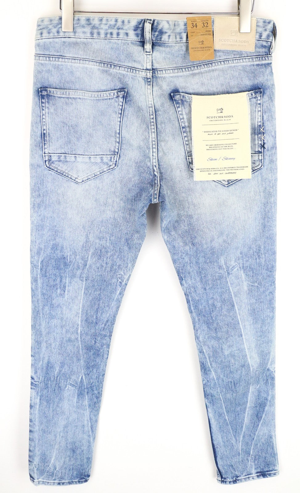 SCOTCH & SODA Skim Men's Blue Skinny Jeans W34 L32 Stretch Denim Washed Cotton