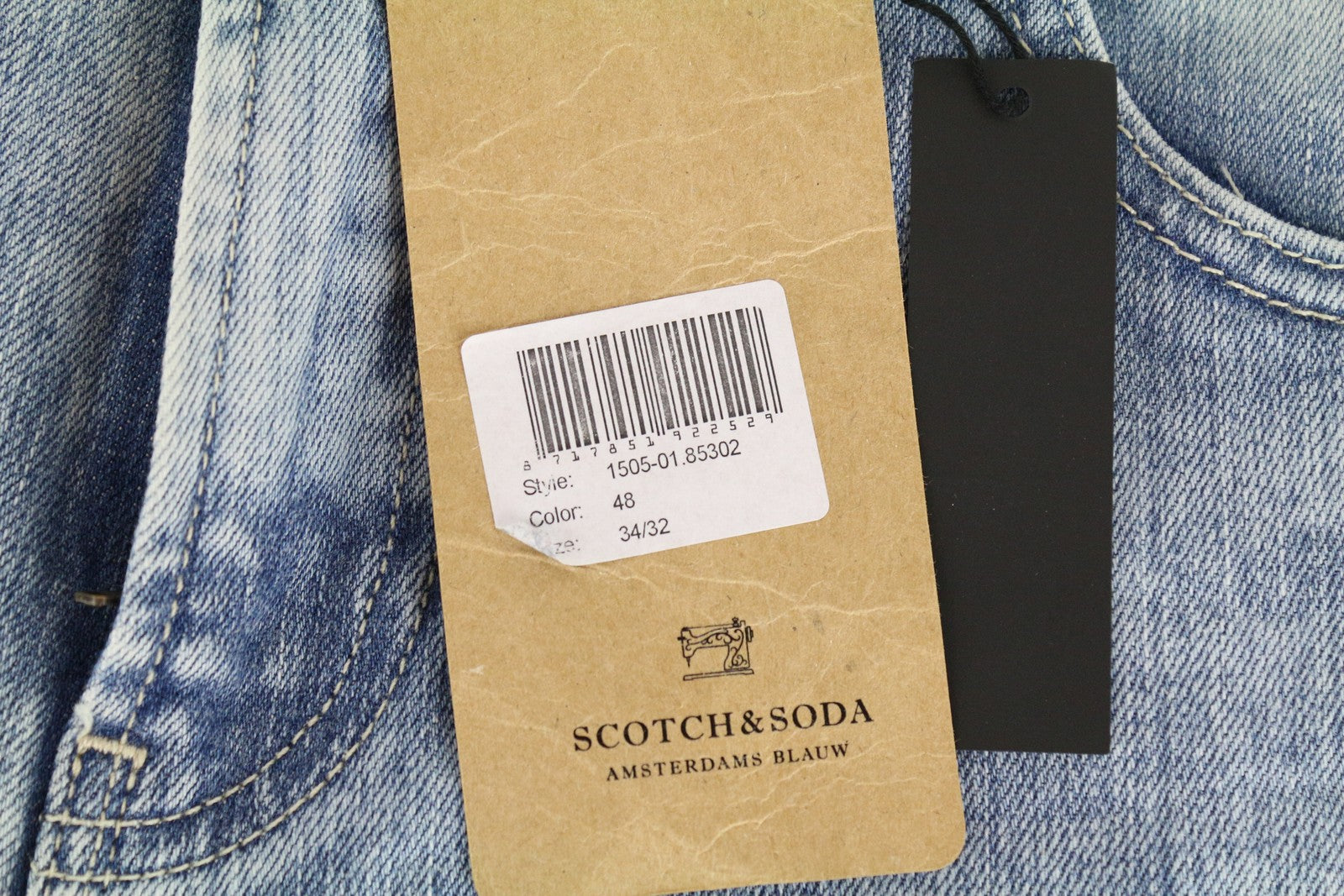 SCOTCH & SODA Skim Men's Blue Skinny Jeans W34 L32 Stretch Denim Washed Cotton