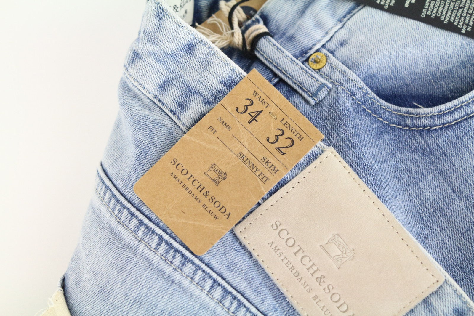 SCOTCH & SODA Skim Men's Blue Skinny Jeans W34 L32 Stretch Denim Washed Cotton