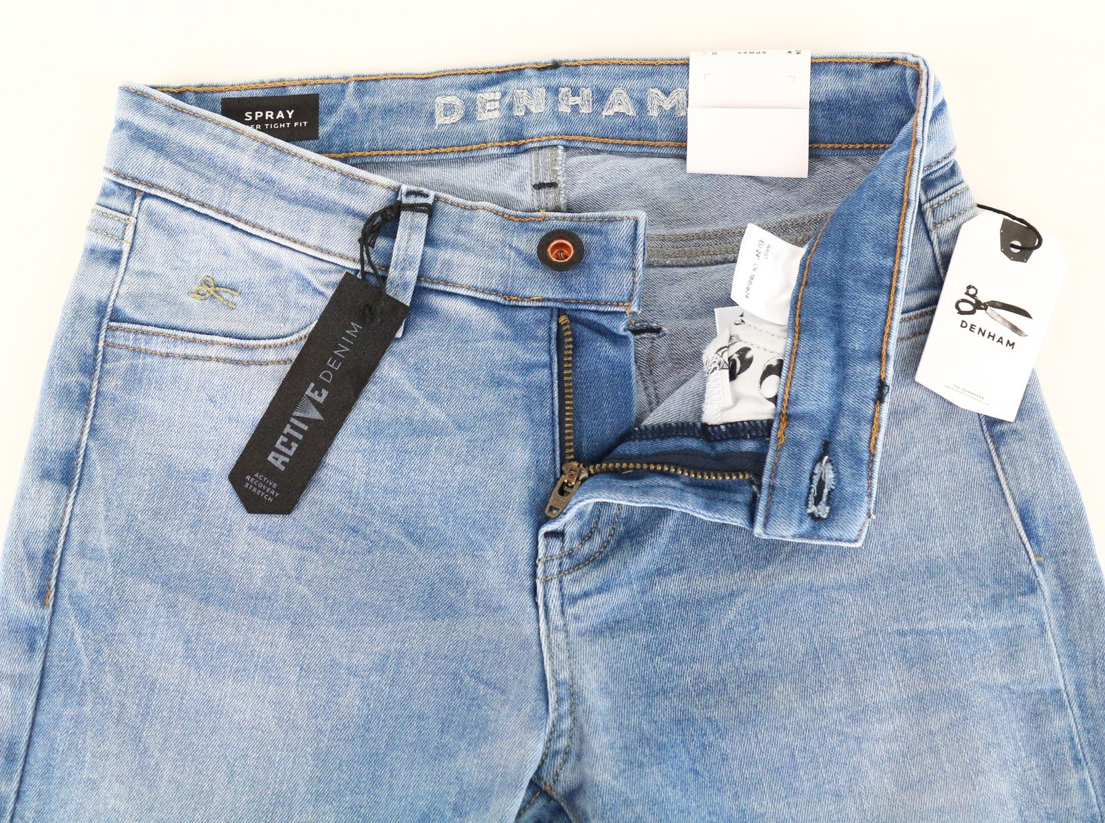 DENHAM Spray Women's Super Skinny Blue Washed Jeans W24 L30 Stretch Cotton