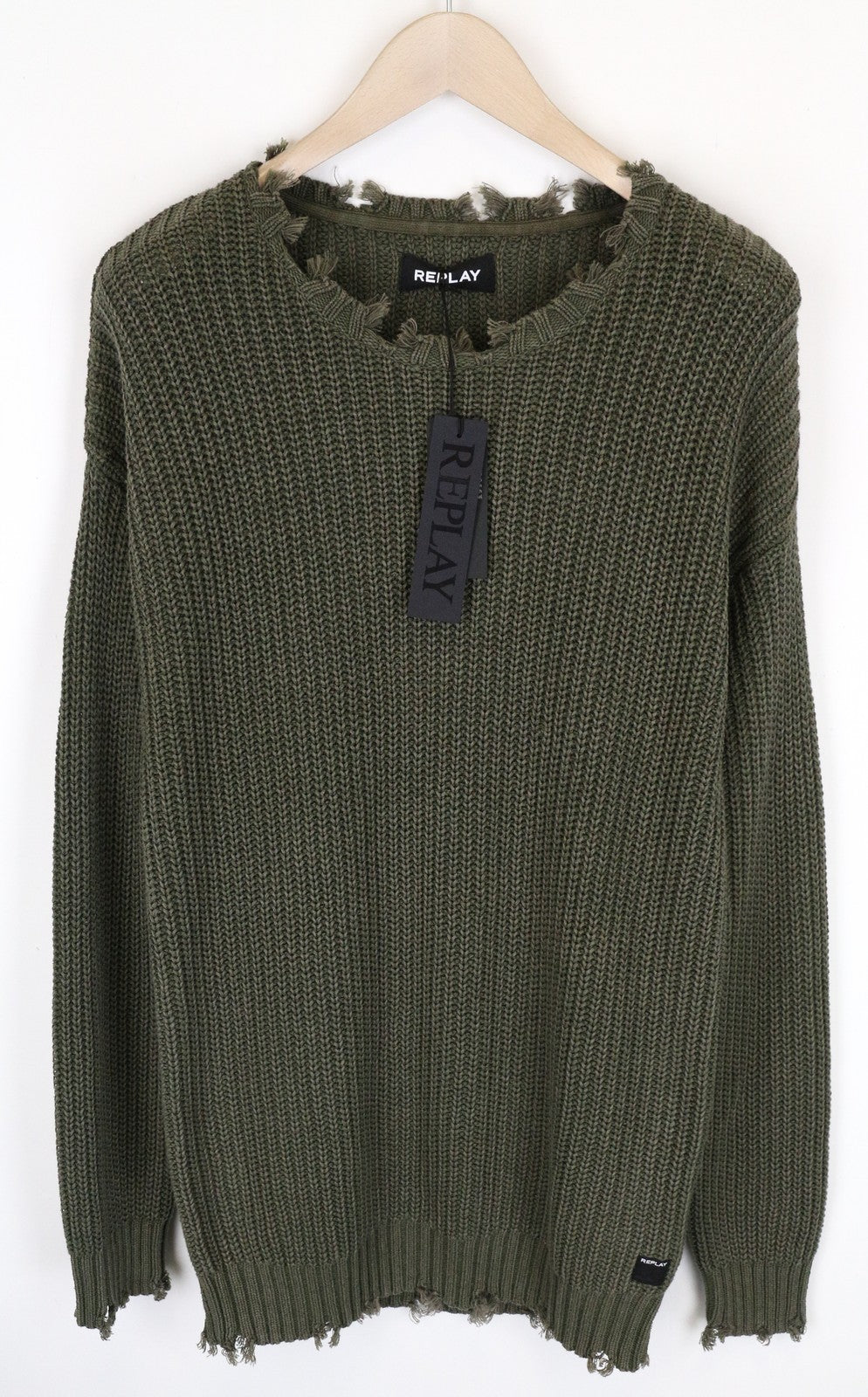 REPLAY Men's XL Green Long Sleeve Pure Cotton Knitted Jumper Sweater