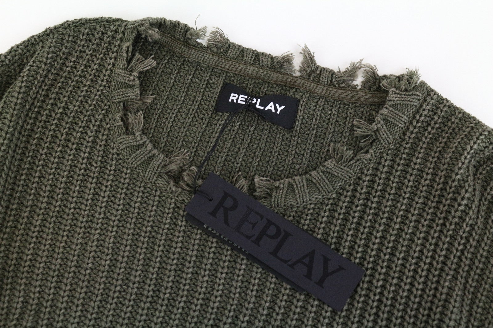 REPLAY Men's XL Green Long Sleeve Pure Cotton Knitted Jumper Sweater