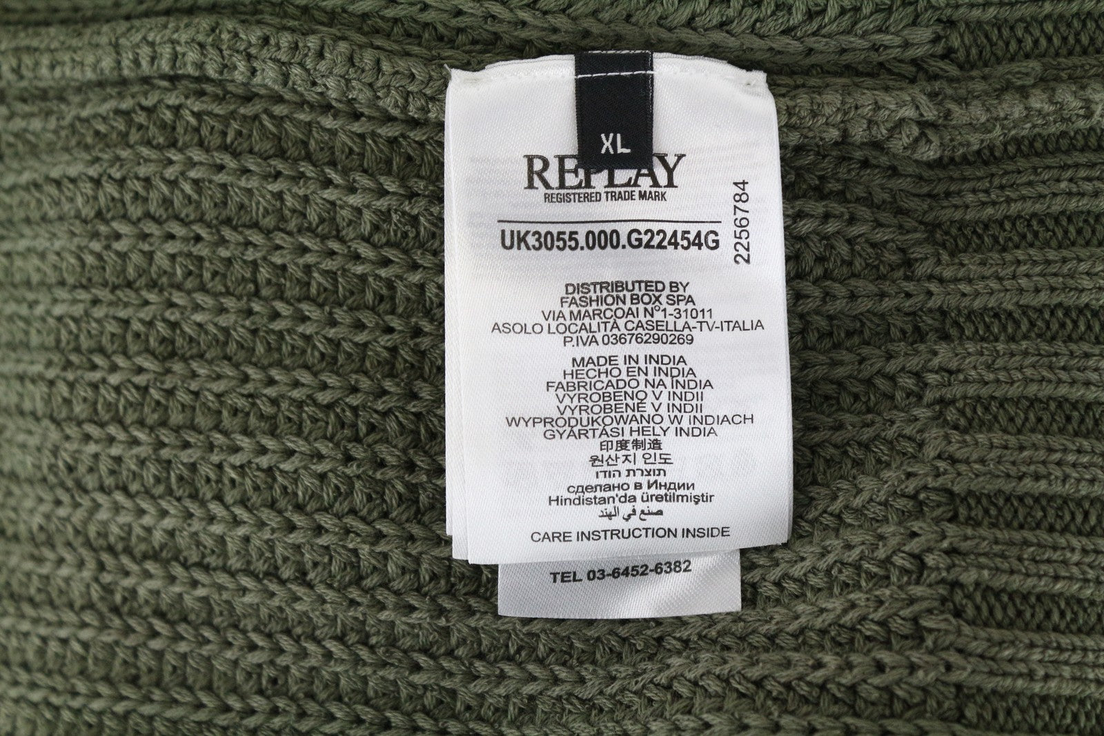REPLAY Men's XL Green Long Sleeve Pure Cotton Knitted Jumper Sweater