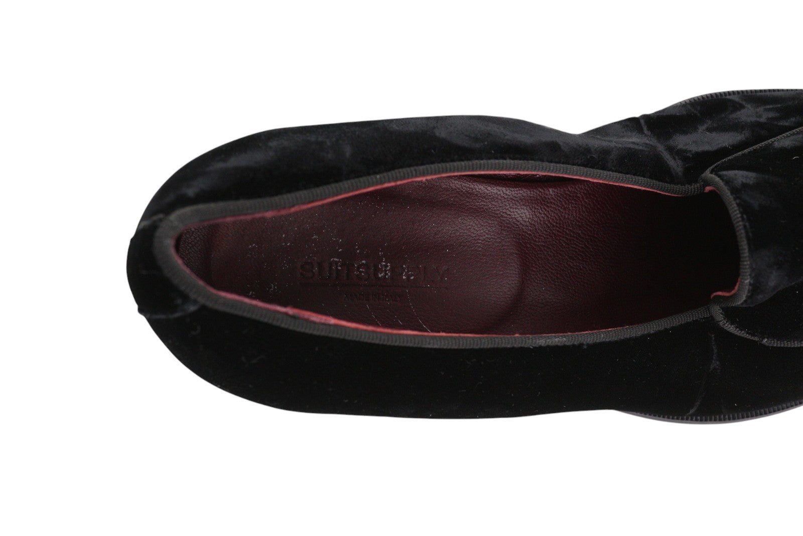 SUITSUPPLY Men Formal Shoes EU39 Black Velour Almond Toe Slip On Leather Logo