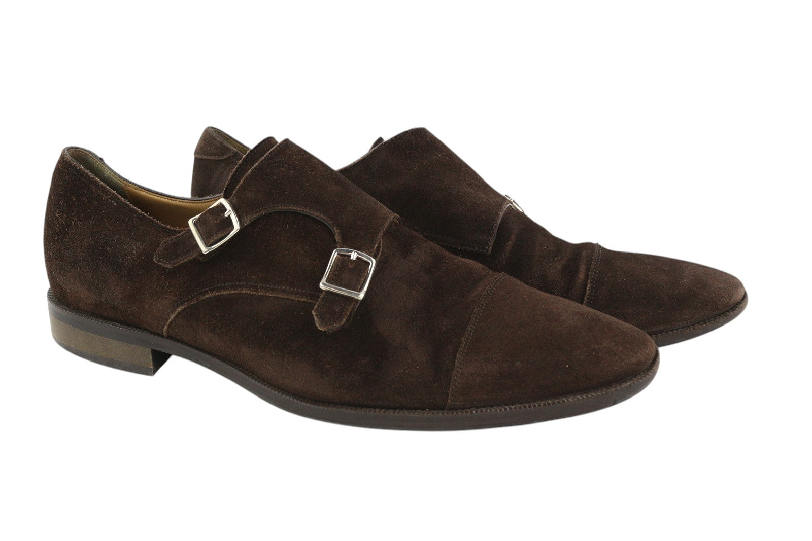 SUITSUPPLY Men Formal Shoes EU44 Brown Suede Leather Square Toe Double Monk