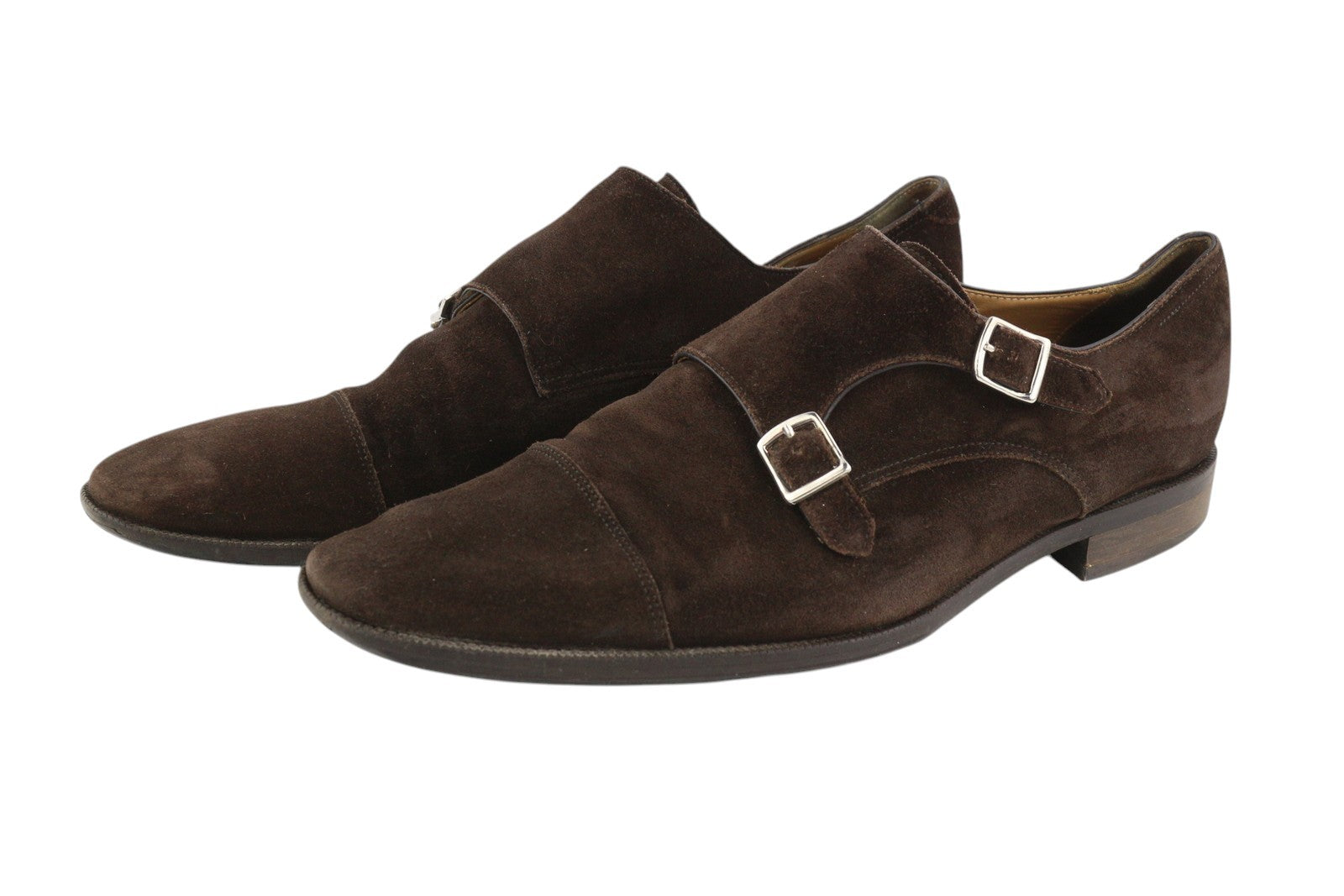 SUITSUPPLY Men Formal Shoes EU44 Brown Suede Leather Square Toe Double Monk