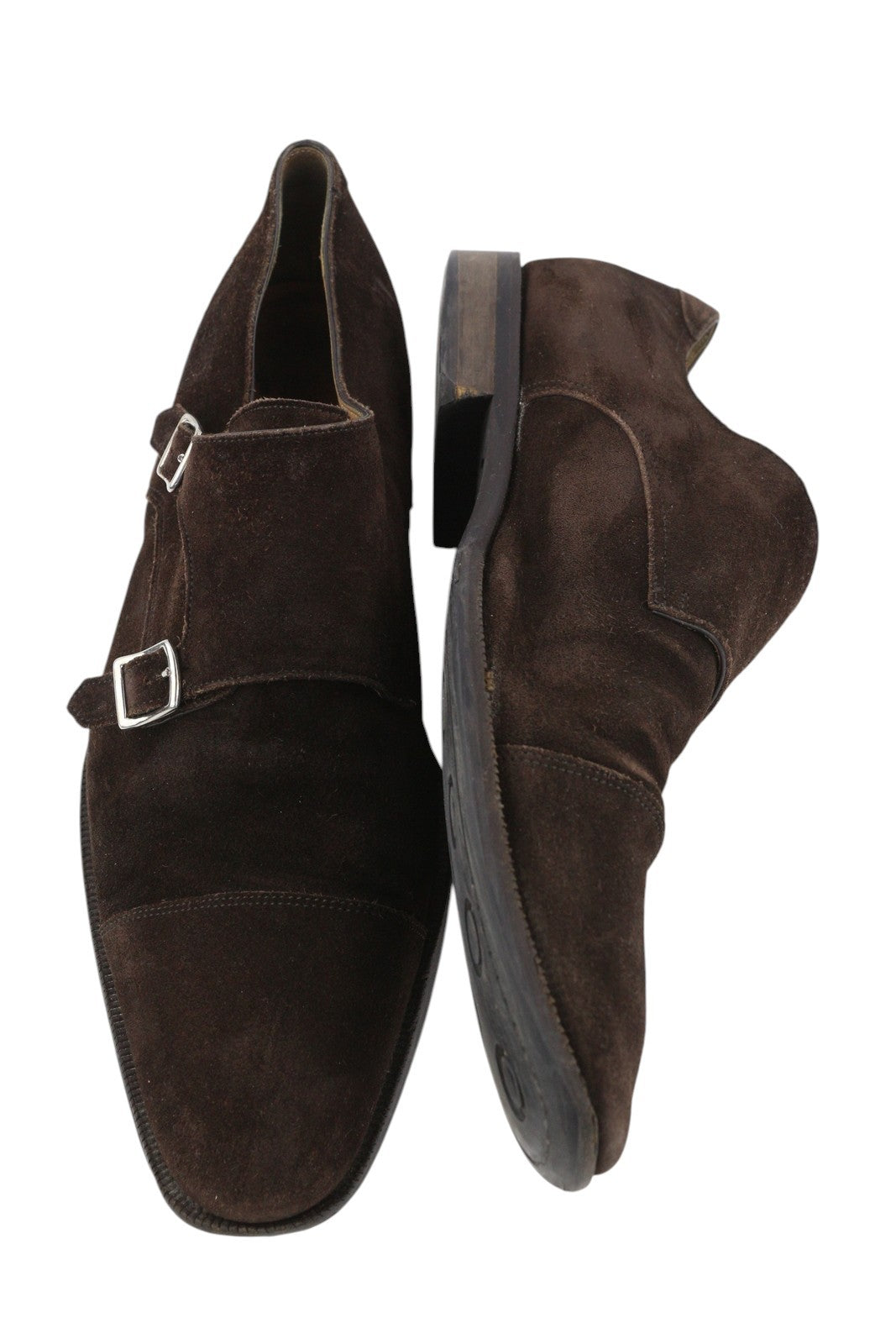 SUITSUPPLY Men Formal Shoes EU44 Brown Suede Leather Square Toe Double Monk