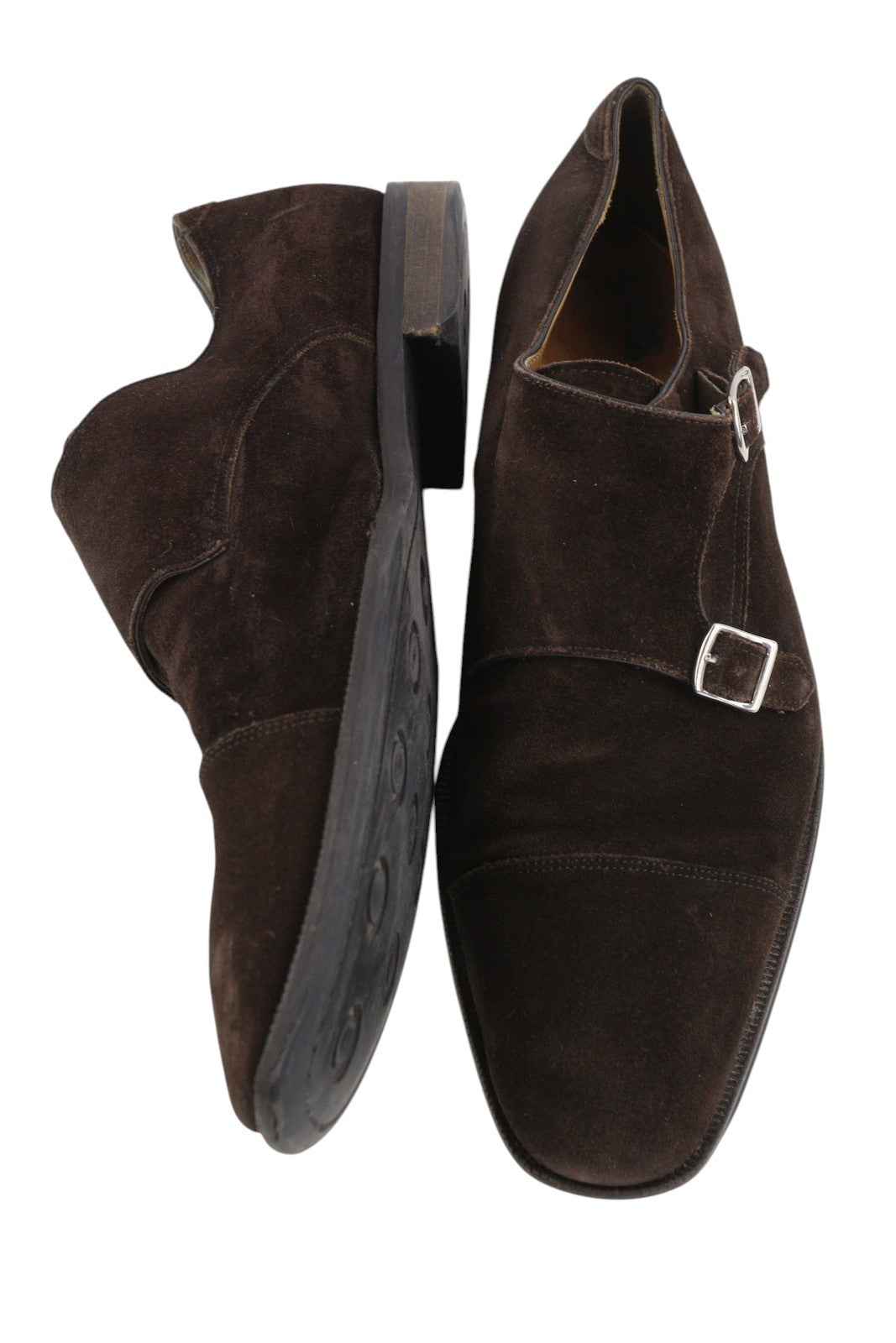 SUITSUPPLY Men Formal Shoes EU44 Brown Suede Leather Square Toe Double Monk