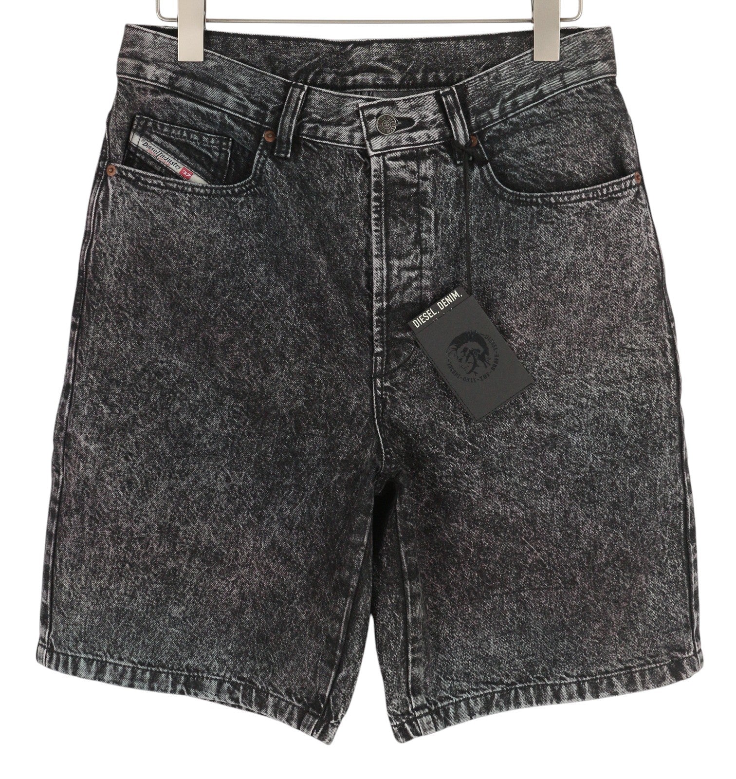 DIESEL D-Maxs-Sp Men Shorts W30 Denim Black Marbled Look Washed Buttons RRP€150