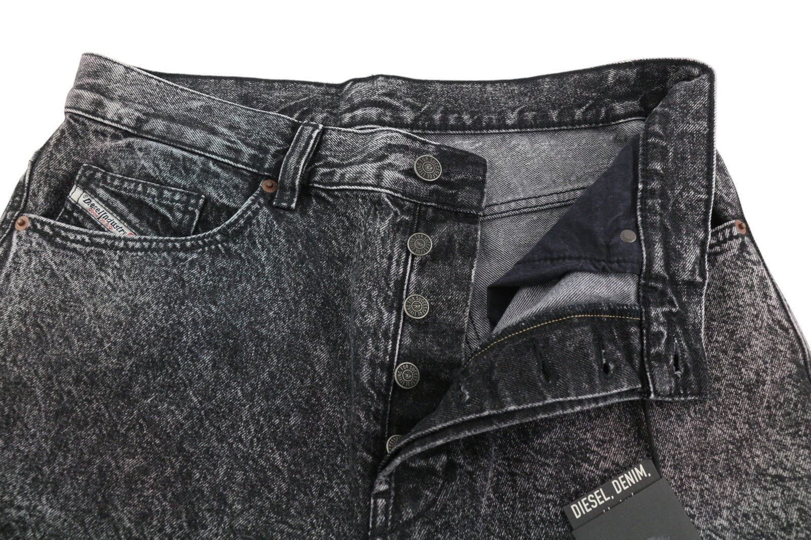 DIESEL D-Maxs-Sp Men Shorts W30 Denim Black Marbled Look Washed Buttons RRP€150