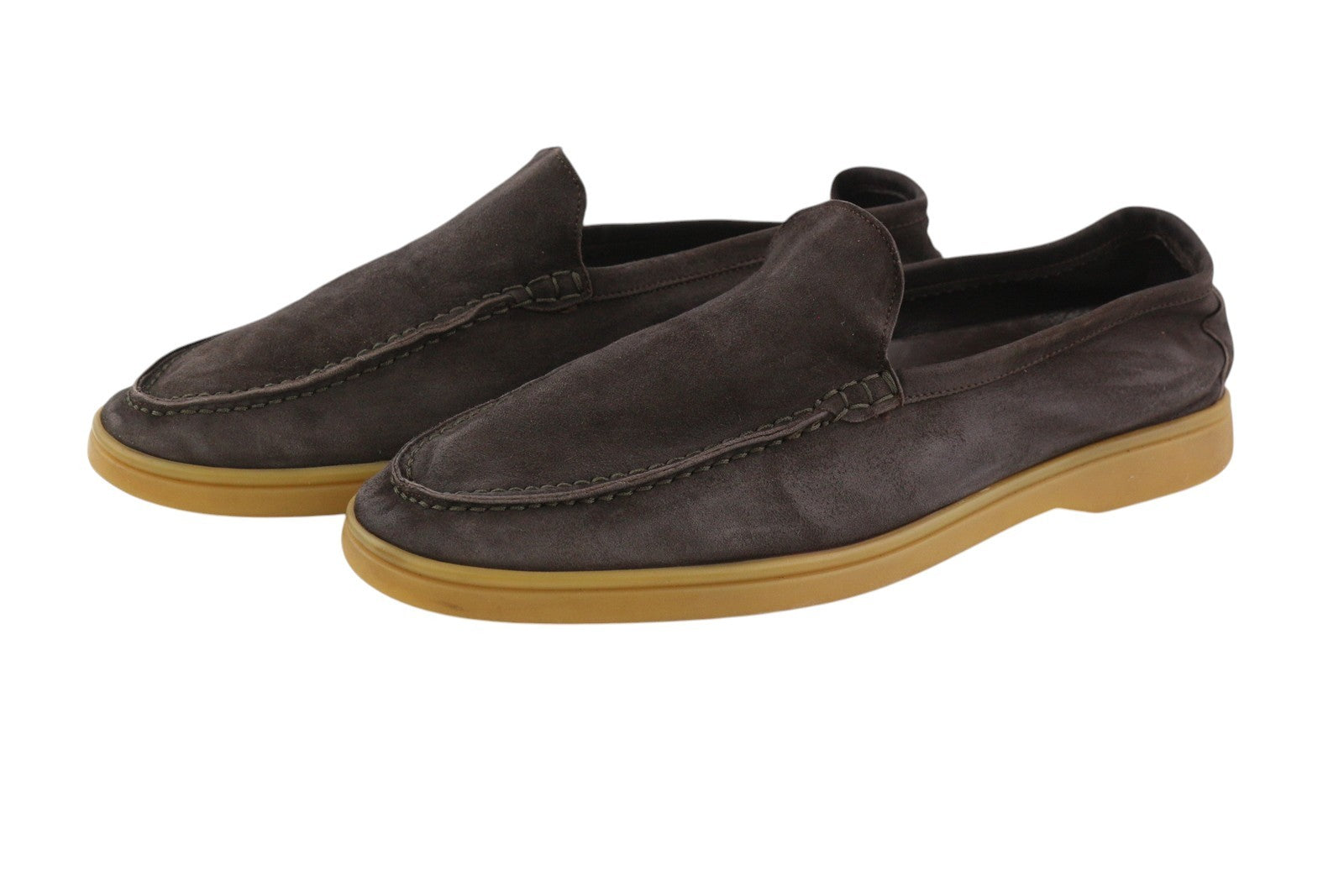 SUITSUPPLY Men Casual Shoes EU42 Brown Suede Leather Almond Toe Slip On Logo
