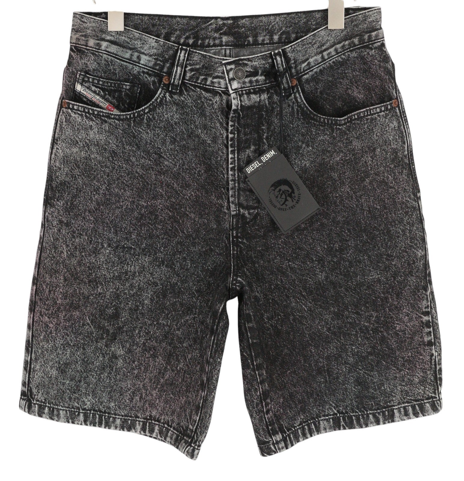 DIESEL D-Maxs-Sp Men Shorts W30 Denim Black Marbled Look Washed Button RRP€150