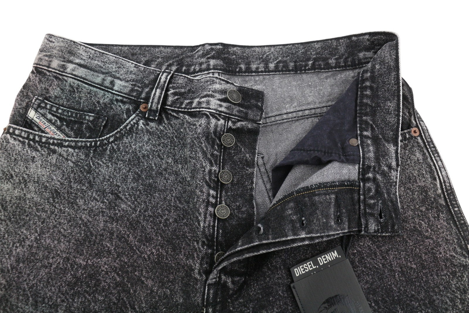 DIESEL D-Maxs-Sp Men Shorts W30 Denim Black Marbled Look Washed Button RRP€150