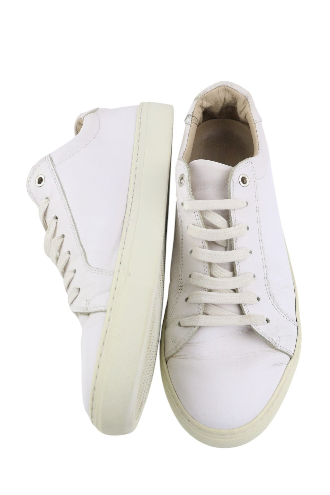 SUITSUPPLY FW1404 Men Sneakers EU42 White Leather Low Laced Almond Toe Trainers