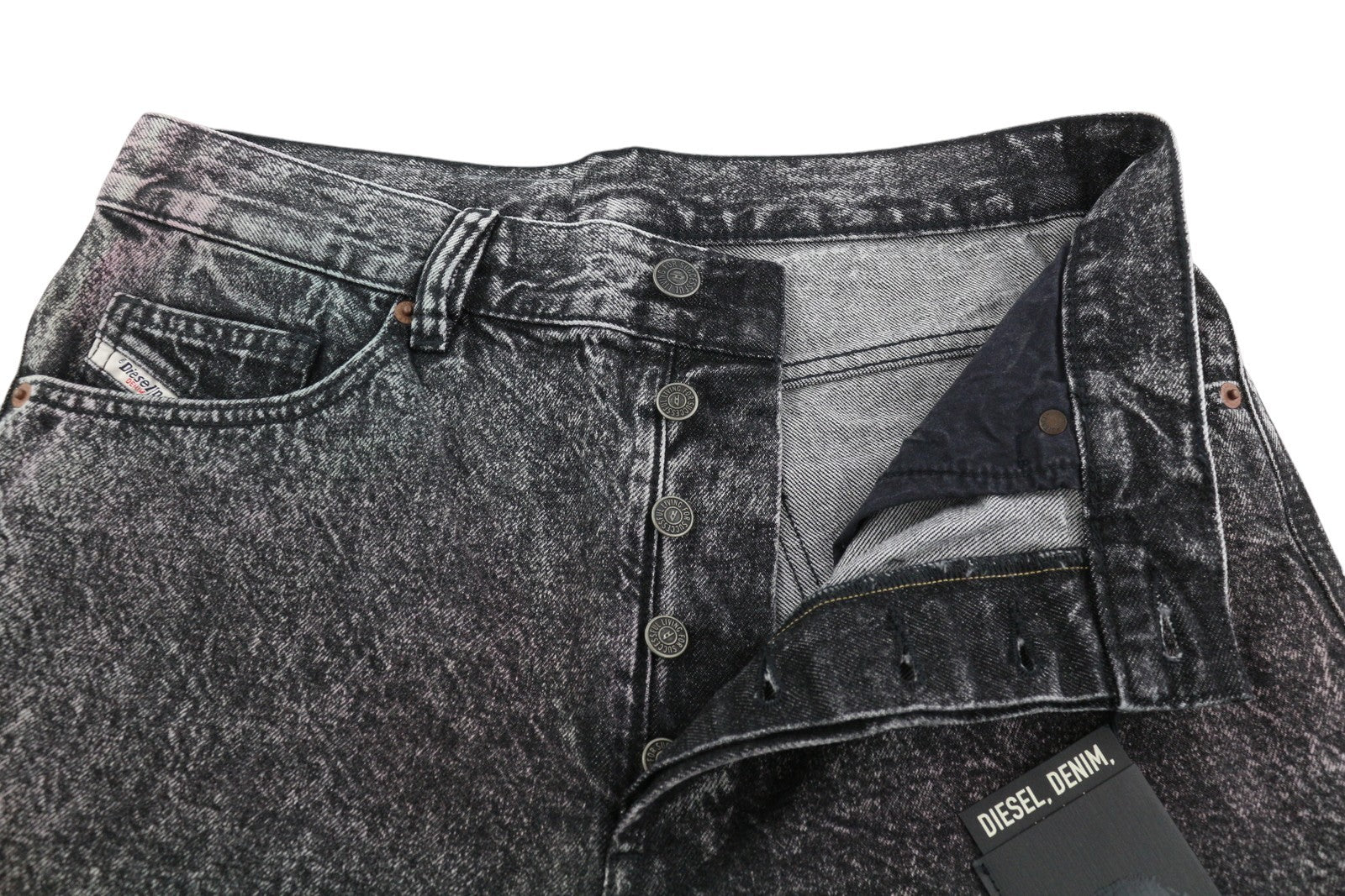 DIESEL D-Maxs-Sp Men Shorts W29 Denim Black Marbled Look Washed Buttoned RRP€150