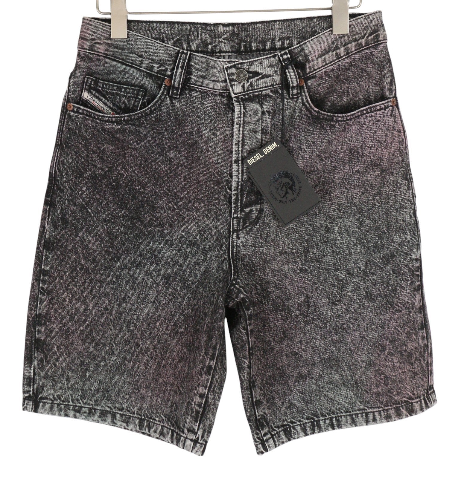 DIESEL D-Maxs-Sp Men Shorts W29 Denim Black Marbled Look Washed Button RRP€150