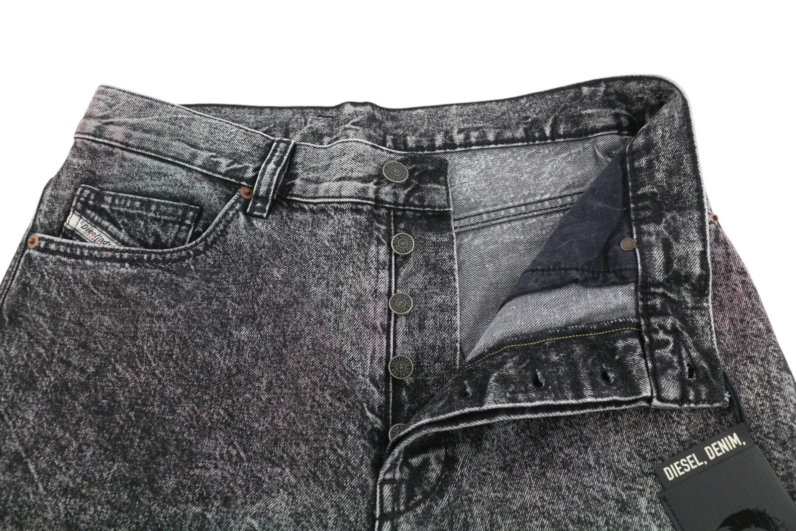 DIESEL D-Maxs-Sp Men Shorts W29 Denim Black Marbled Look Washed Button RRP€150