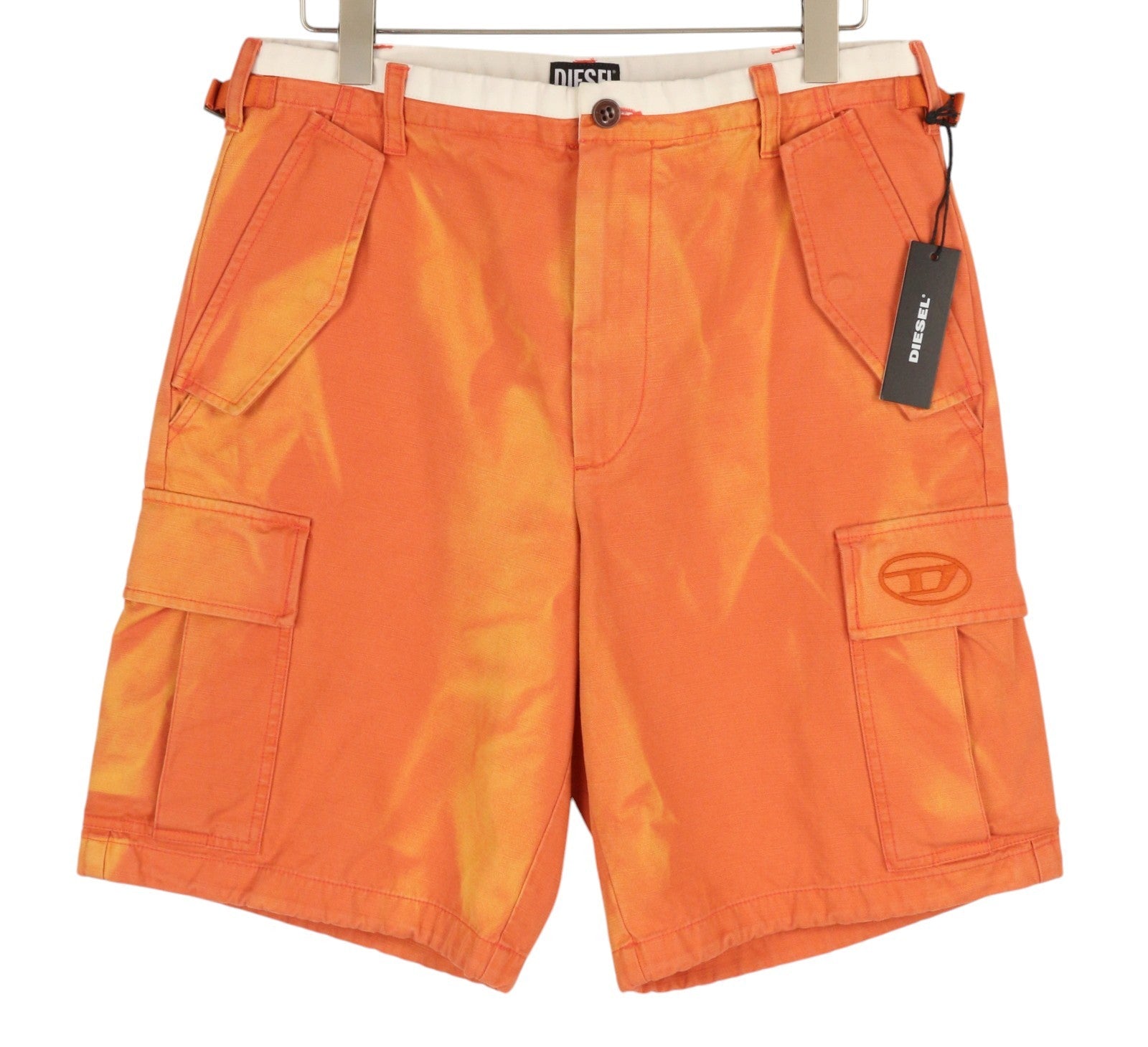 DIESEL P-Atlan Men Shorts W32 Cargo Orange Fade Effect Patch Pockets RRP€100