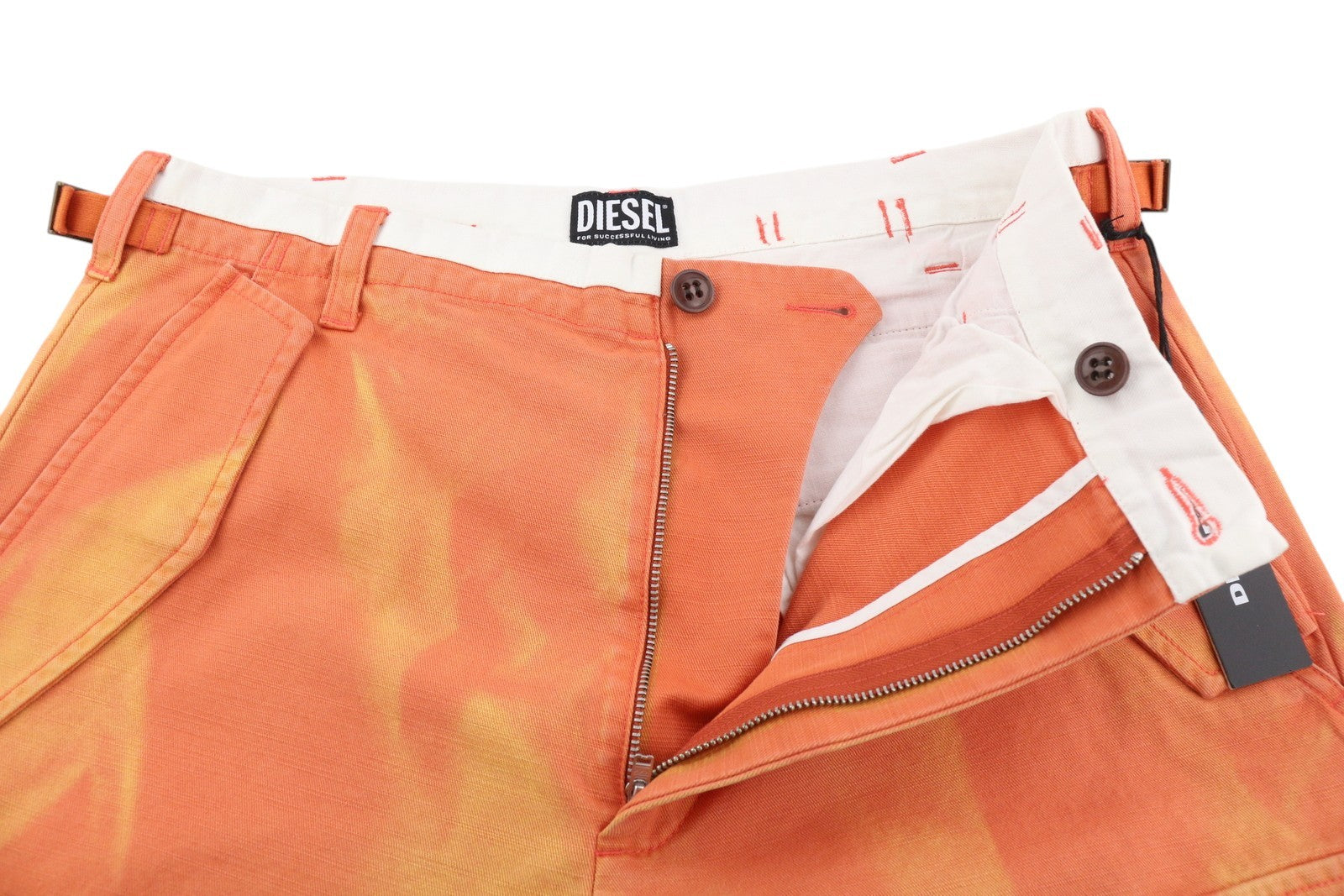 DIESEL P-Atlan Men Shorts W32 Cargo Orange Fade Effect Patch Pockets RRP€100