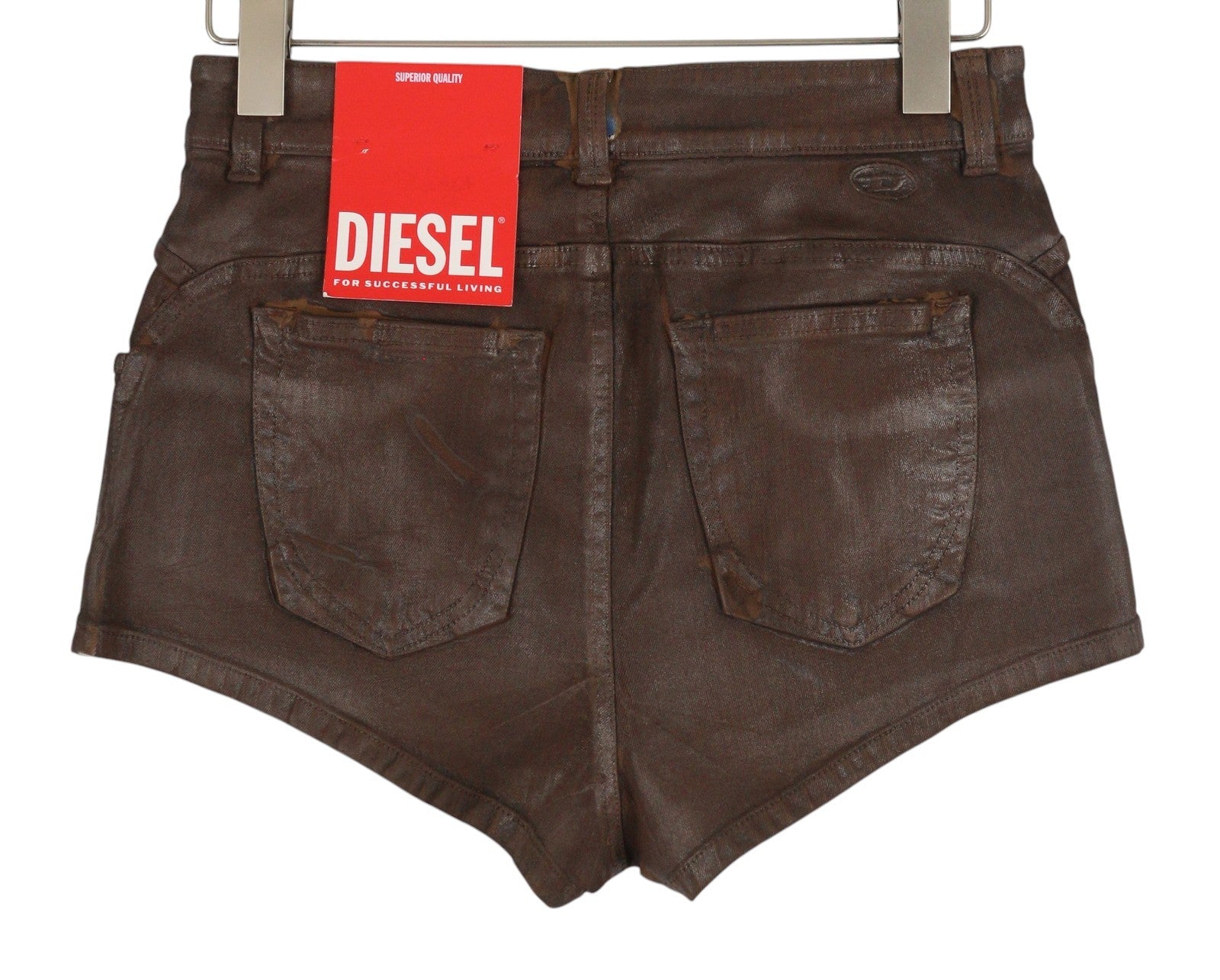 DIESEL De-Short-Lya 0CGAN Women Shorts W29 Brown Coated Shiny Denim RRP€295