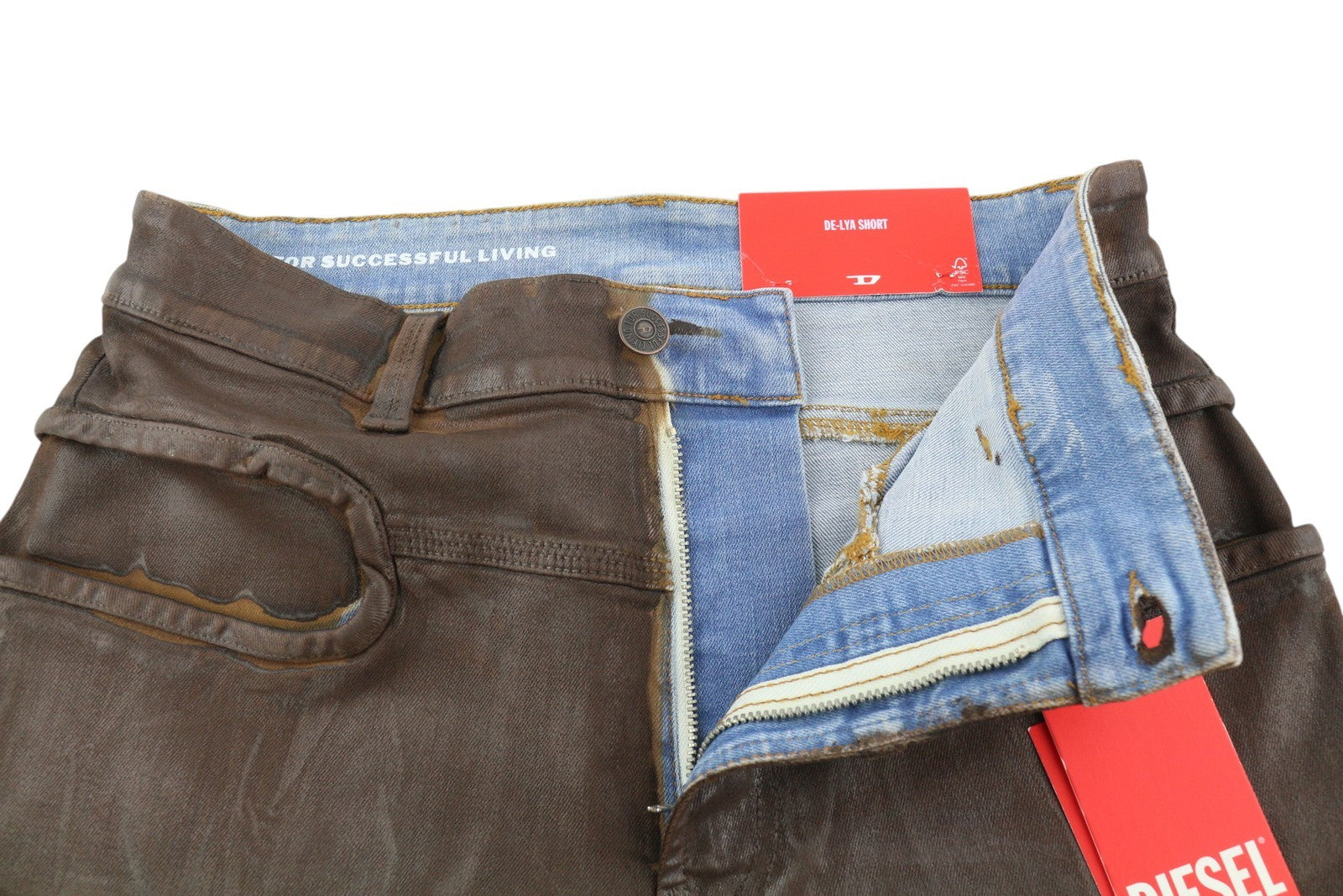 DIESEL De-Short-Lya 0CGAN Women Shorts W29 Brown Coated Shiny Denim RRP€295