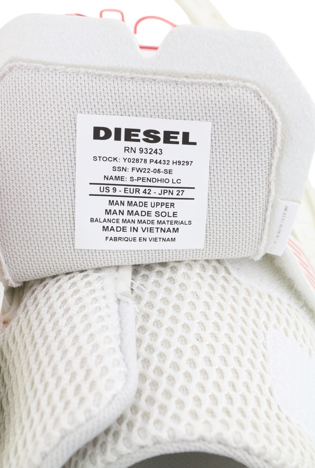 DIESEL S-Pendhio Lc Men Sneakers EU42 White Almond Toe Pull On Low Top RRP€295