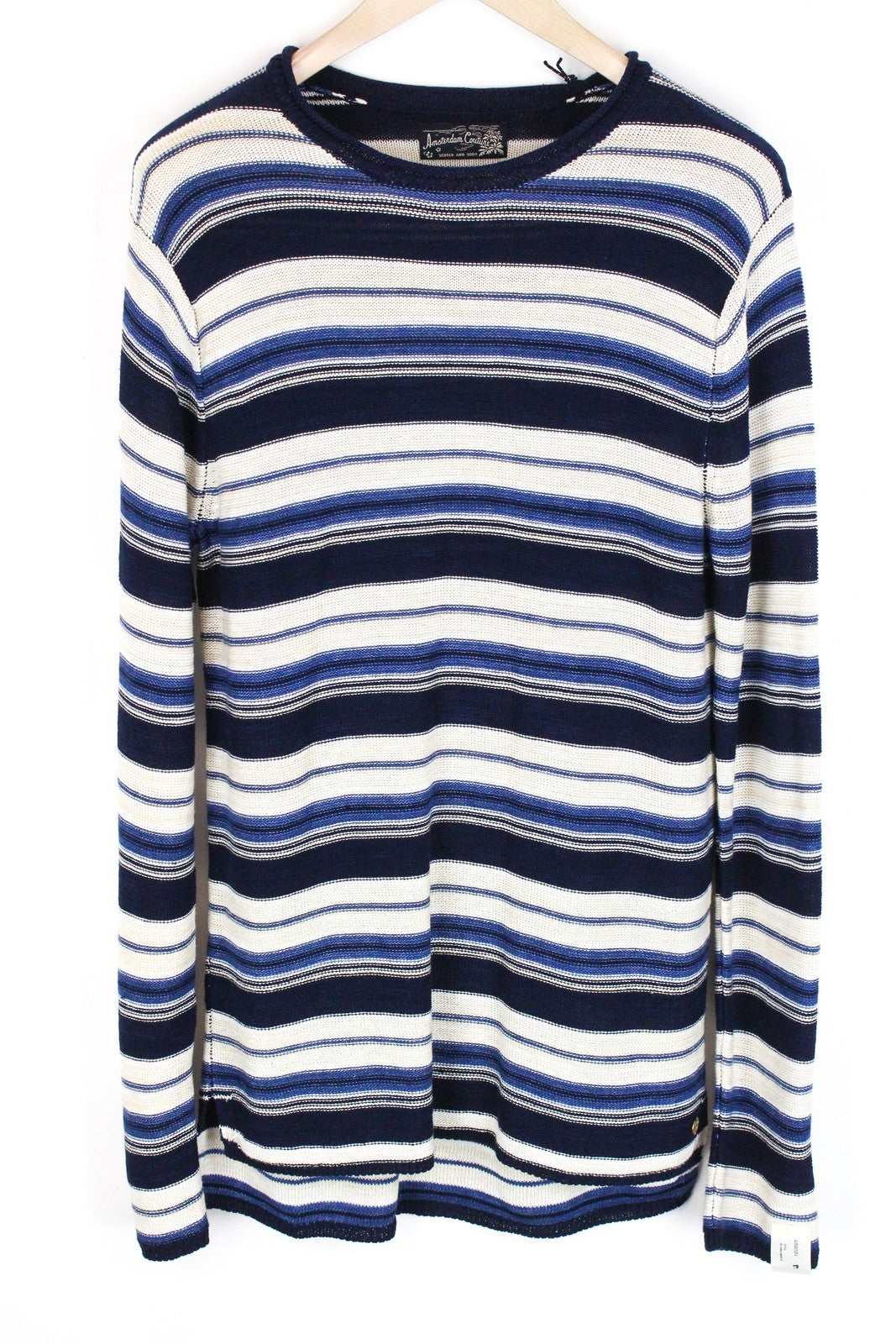 SCOTCH & SODA Ams Couture Men's Striped Linen Blend Pullover Sweatshirt ~S Blue