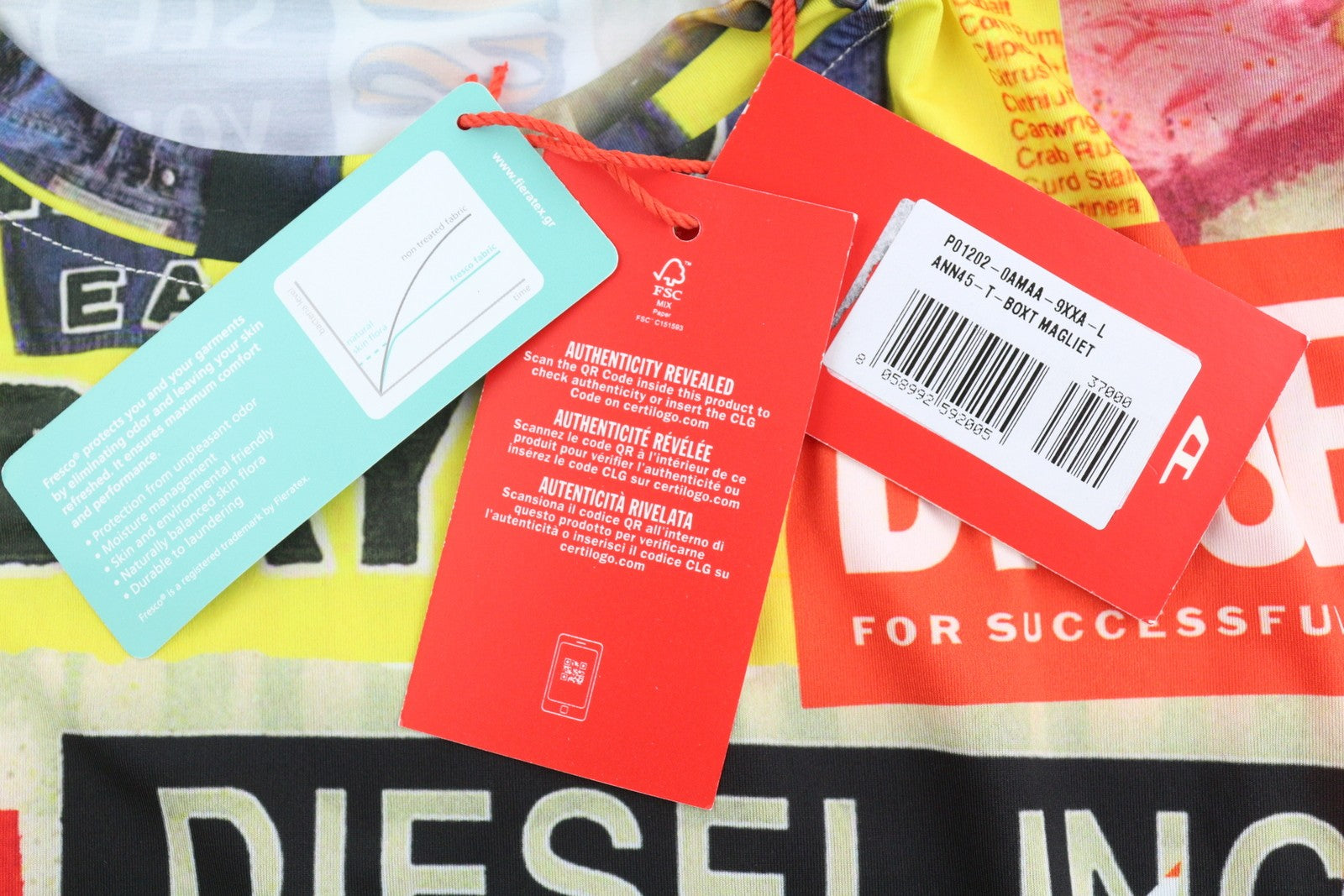 DIESEL Ann45-T-Boxt Men T-Shirt L RRP€125 Colourful Patterned Crew Neck*