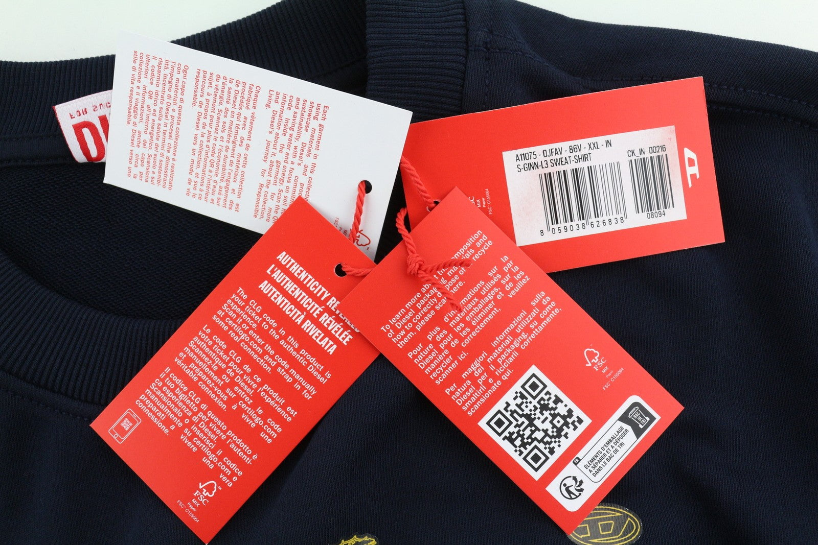 DIESEL S-Ginn-L3 Men Sweatshirt 2XL Dark Blue Pullover Crew Neck RRP€150