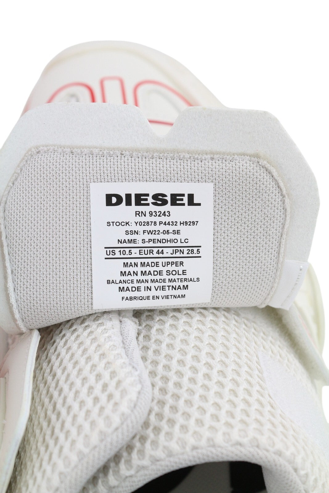 DIESEL S-Pendhio Lc Men Sneakers EU44 White Almond Toe Pull On Low Top RRP€295