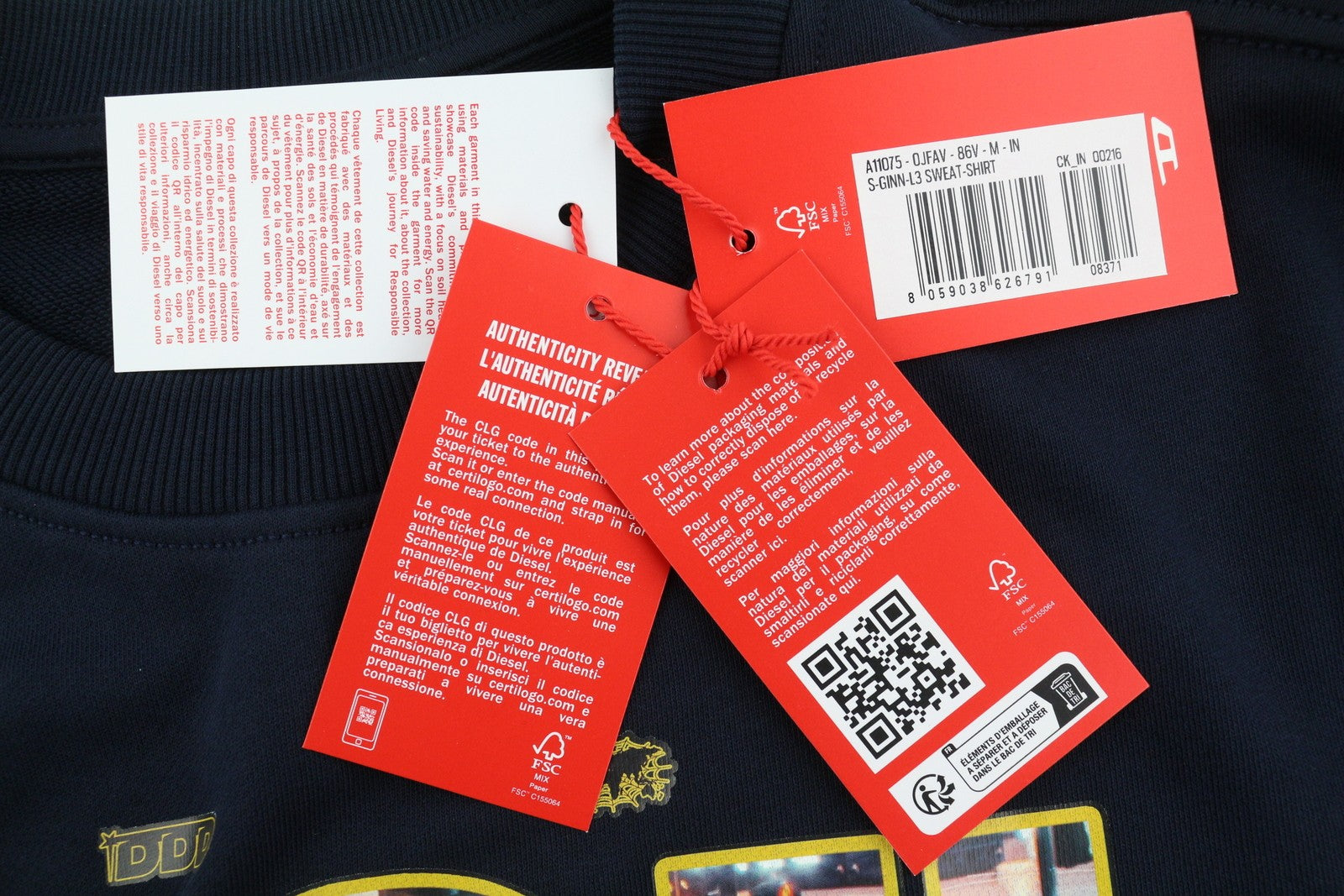 DIESEL S-Ginn-L3 Men Sweatshirt M Dark Blue Pullover Crew Neck RRP€150