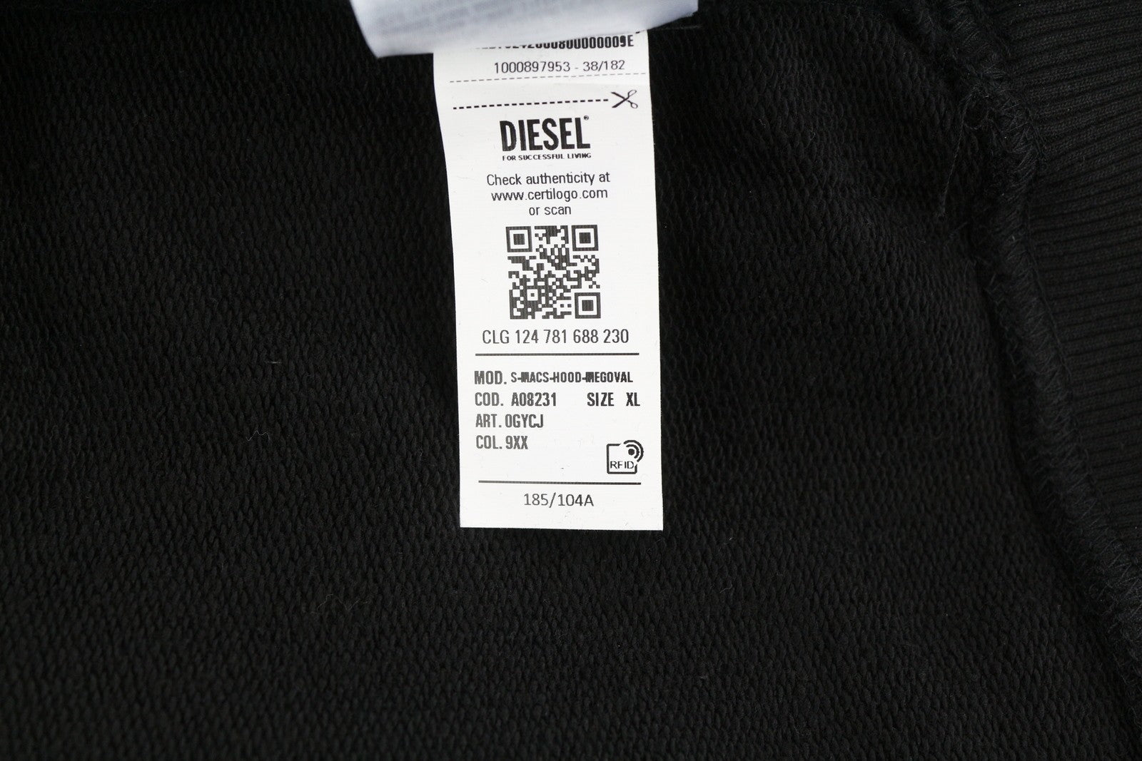 DIESEL S-Macs-Hood-Megoval Men Hoodie XL Black Pullover Hooded Kangaroo RRP€250