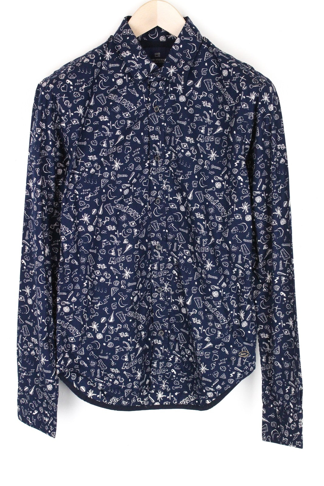 SCOTCH & SODA Ams Couture Men's S Navy Patterned Pure Cotton Long Sleeve Shirt