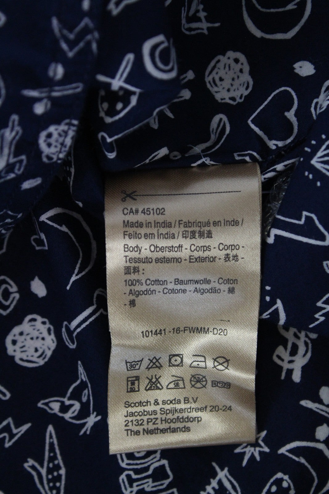 SCOTCH & SODA Ams Couture Men's S Navy Patterned Pure Cotton Long Sleeve Shirt