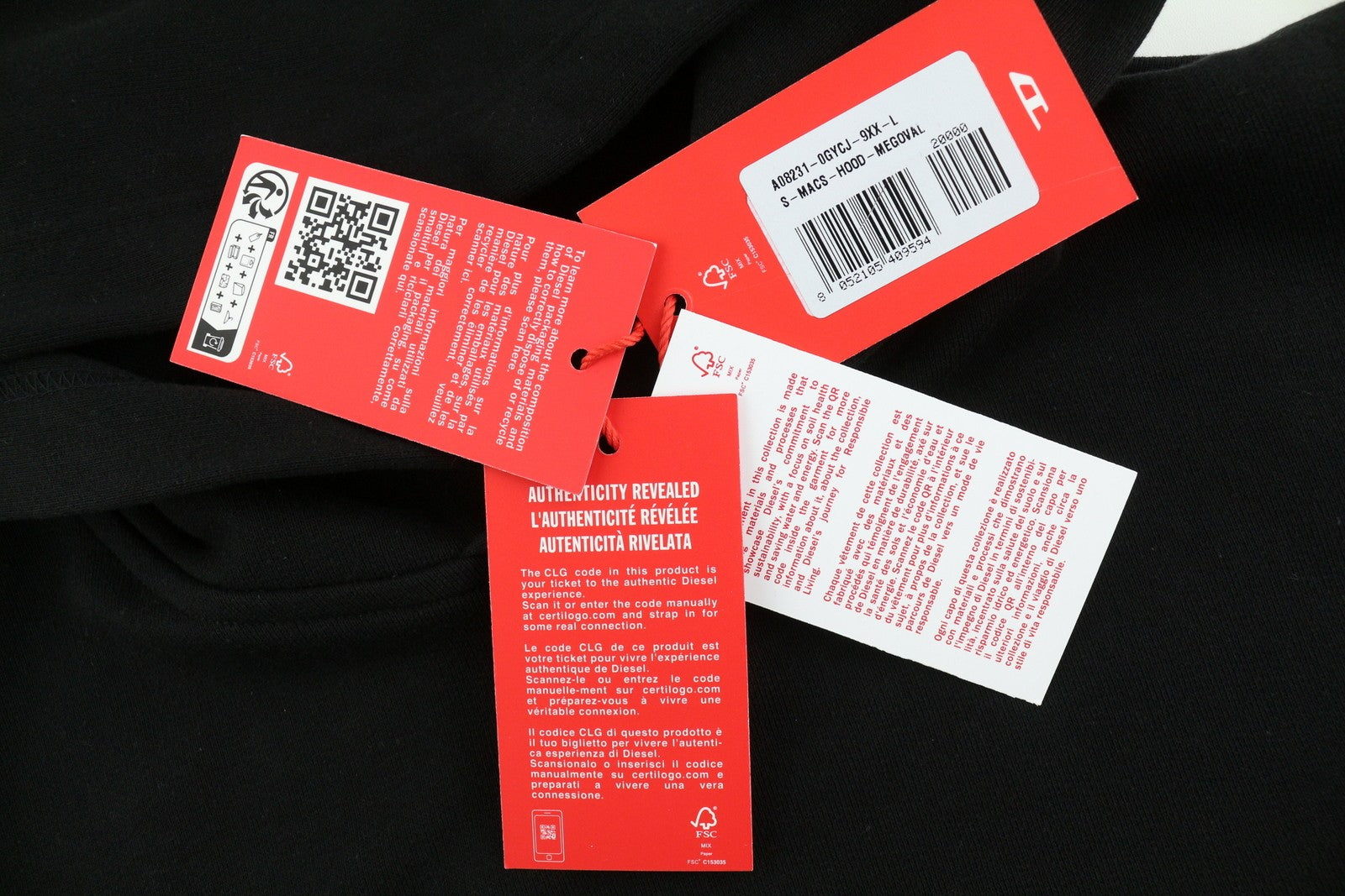 DIESEL S-Macs-Hood-Megoval Men Hoodie L Black Pullover Hooded Kangaroo RRP€250