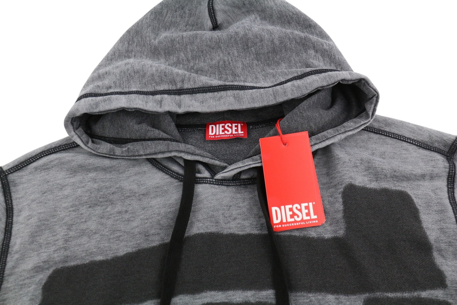 DIESEL S-Ginn-Hood-L1 Men Hoodie 2XL Grey Washed Pullover Kangaroo RRP€250