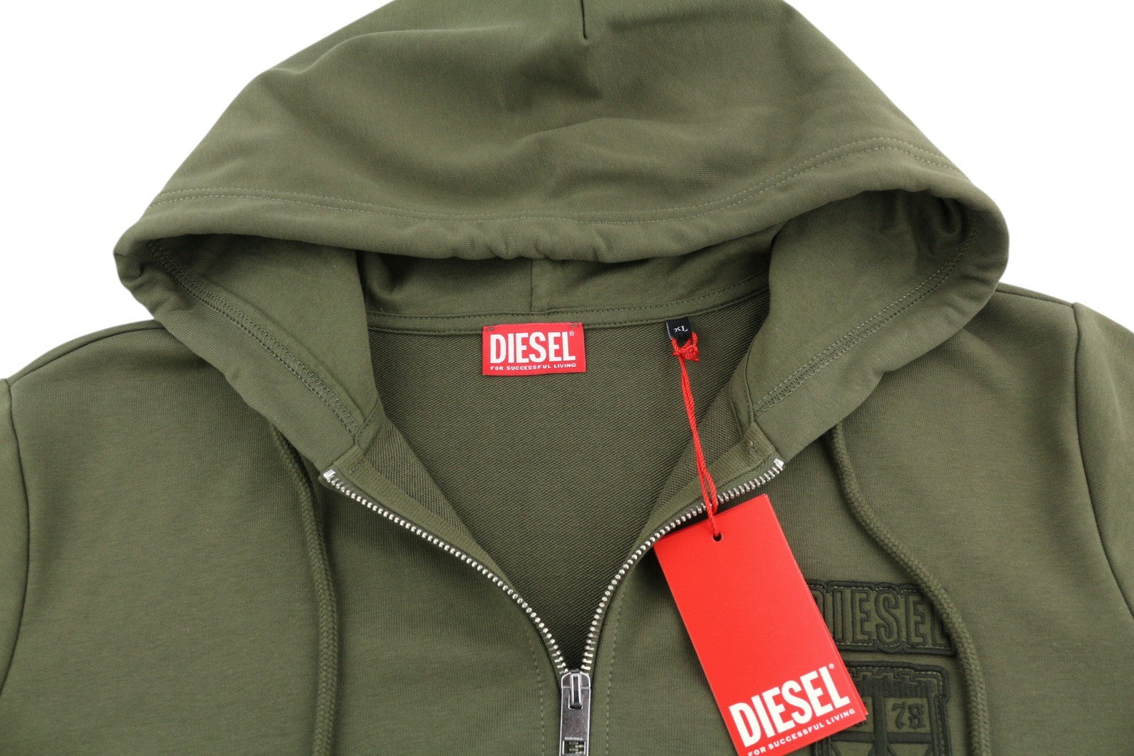DIESEL S-Ginn-Hood-Zip-K10 Men Hoodie XL Green Full Zip Cotton Pockets RRP€160