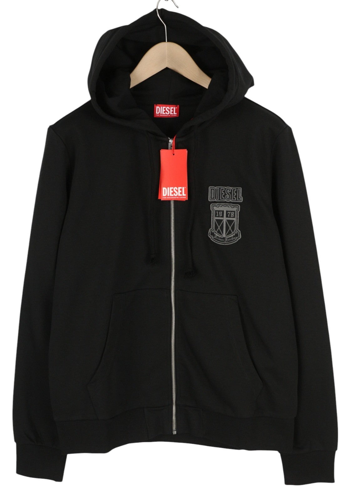 DIESEL S-Ginn-Hood-Zip-K10 Men Hoodie XL Black Full Zip Cotton Pockets RRP€160