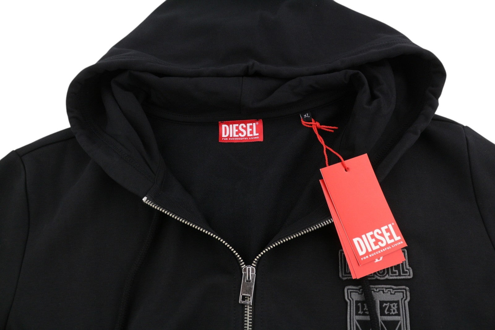 DIESEL S-Ginn-Hood-Zip-K10 Men Hoodie XL Black Full Zip Cotton Pockets RRP€160