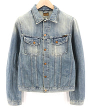 NUDIE JEANS Billy Men Jacket M Denim Light Shades Buttoned Aged Look Blue Logo