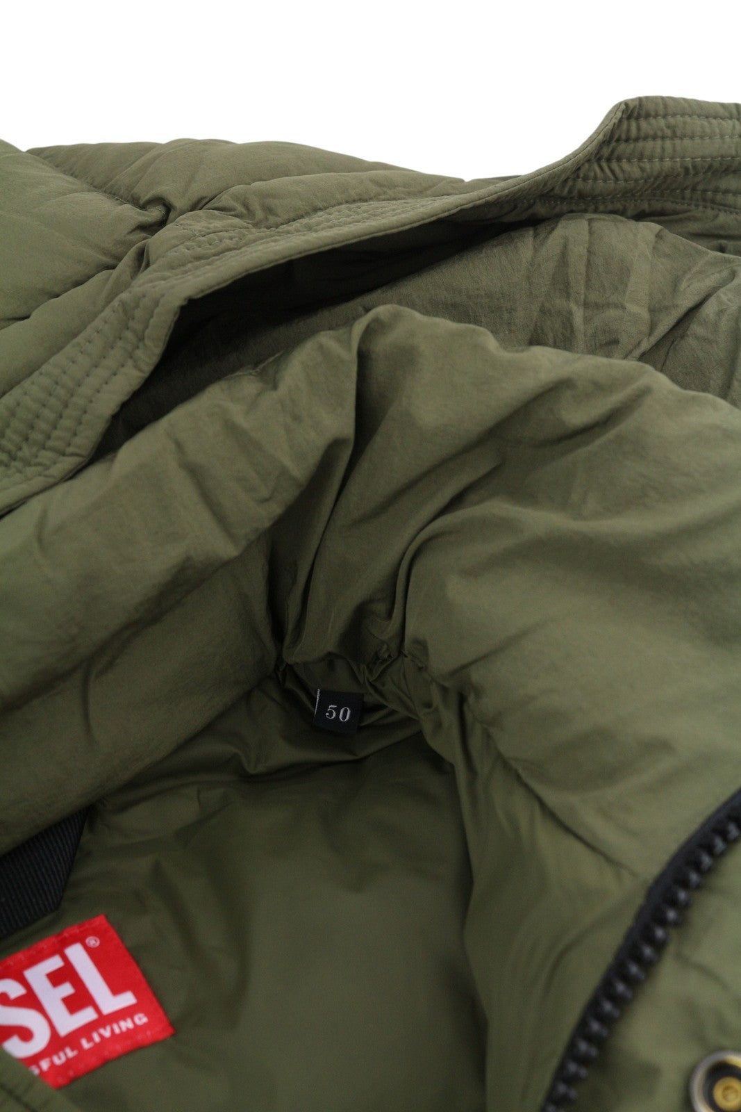 DIESEL W-Rolfys-SL-FD Men Waistcoat 50 L Khaki Removable Hood Insulated RRP€275