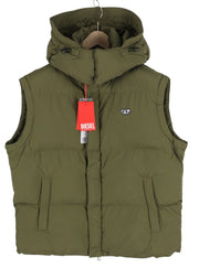 DIESEL W-Rolfys-SL-FD Men Waistcoat 48 M Khaki Removable Hood Insulated RRP€275
