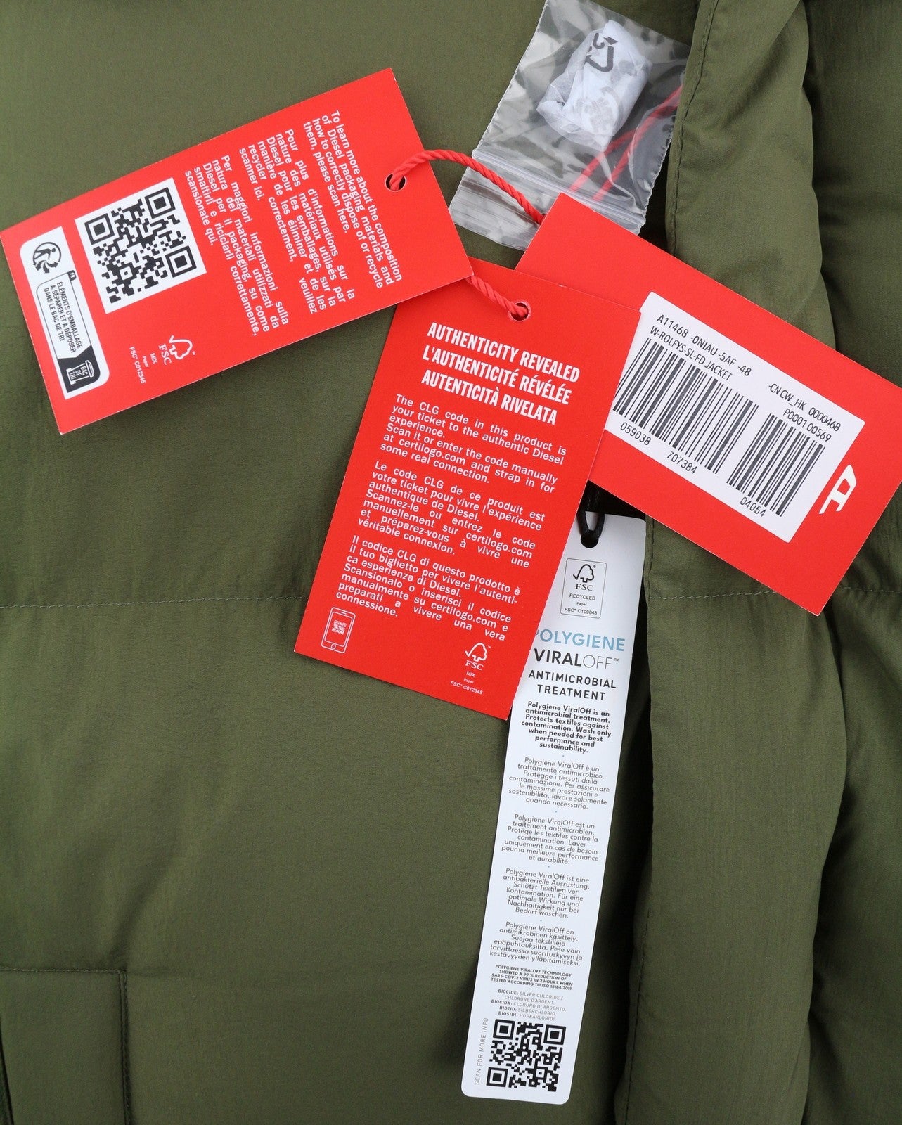 DIESEL W-Rolfys-SL-FD Men Waistcoat 48 M Khaki Removable Hood Insulated RRP€275