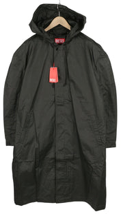 DIESEL J-Coat Men Jacket 54 Black Coated Look Hooded Unlined Logo RRP€375